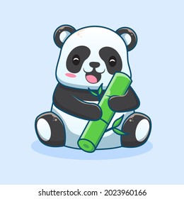 cute panda cartoon, cooking panda, bamboo, watermellon