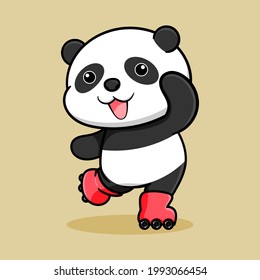 cute panda cartoon design with roller skates