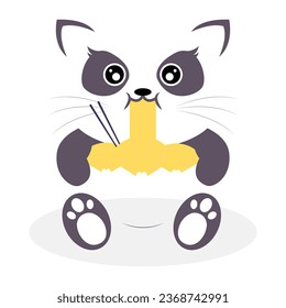 cute panda cartoon eating ramen noodles