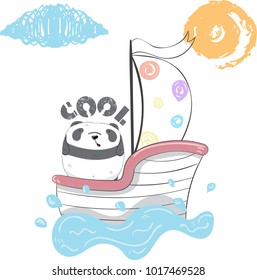 Cute Panda cartoon hand drawn vector illustration. Can be used for t-shirts print, fashion print design, children's clothing, baby shower, holiday greeting and invites.