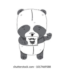 Cute Panda cartoon hand drawn vector illustration. Can be used for t-shirts print, fashion print design, children's clothing, baby shower, holiday greeting and invites.