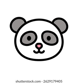 Cute panda cartoon head in colored outline style, isolated on white. Perfect for kawaii designs, kids’ books, and character sets.