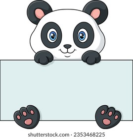 Cute panda cartoon holding blank sign