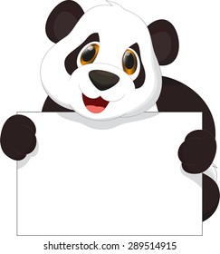 cute panda cartoon holding blank sign