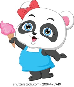 cute panda cartoon holding ice cream