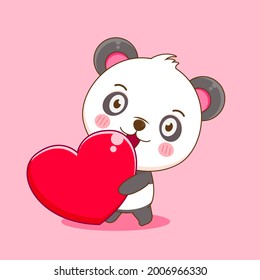 Cute panda cartoon holding love. Vector illustration of chibi character