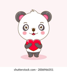 Cute panda cartoon holding love. Vector illustration of chibi character