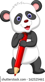 Cute panda cartoon holding pencil