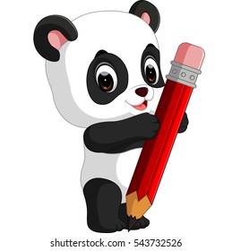 Cute panda cartoon holding pencil