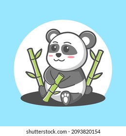 Cute Panda Cartoon Icon Illustration. Animal Flat Cartoon Style