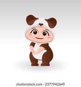 Cute panda With Cartoon Icon Vector Illustration. Cute bear mascot costume concept Isolated Premium Vector. Flat Cartoon Style