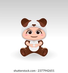 Cute panda With Cartoon Icon Vector Illustration. Cute bear mascot costume concept Isolated Premium Vector. Flat Cartoon Style