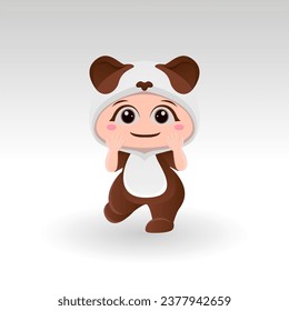 Cute panda With Cartoon Icon Vector Illustration. Cute bear mascot costume concept Isolated Premium Vector. Flat Cartoon Style