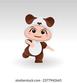 Cute panda With Cartoon Icon Vector Illustration. Cute bear mascot costume concept Isolated Premium Vector. Flat Cartoon Style