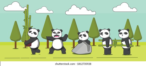 Cute panda cartoon illustration, panda working together with cute and adorable panda image display