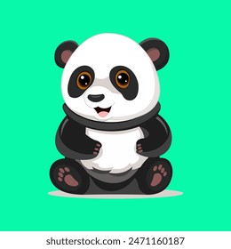 Cute panda cartoon isolated on light green background. Vector stock
