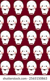 cute panda cartoon pattern on dark red background