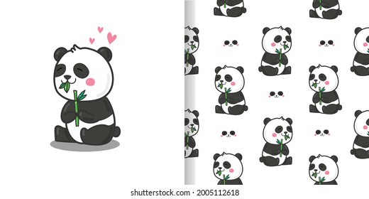 cute panda cartoon pattern seamless background.
