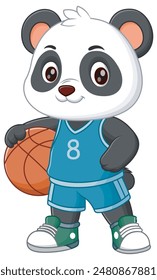 Cute Panda Cartoon Playing Basketball. Animal Nature Icon Concept Isolated Premium Vector. Vector Illustration