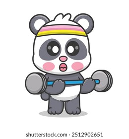 Cute Panda Cartoon Playing Gym Sports Illustration Icon Vector, Animals Sports Icon Premium Vector