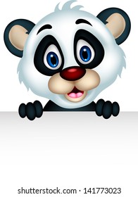 cute panda cartoon posing with blank sign