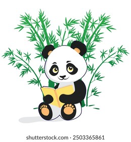 Cute Panda cartoon reading a book