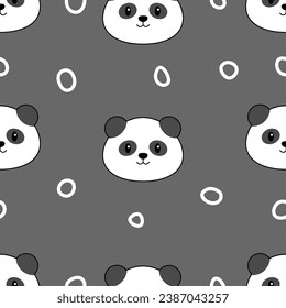 Cute panda cartoon seamless pattern background with grey background
