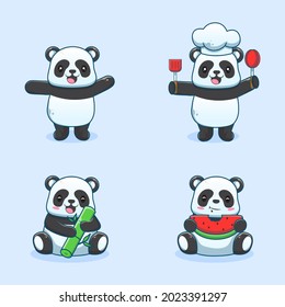 cute panda cartoon set animal