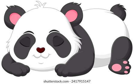 Cute Panda Cartoon Sleeping Vector Illustration. Animal Nature Icon Concept Isolated Premium Vector