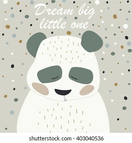 Cute panda in cartoon style. 'Dream big little one' nursery poster.