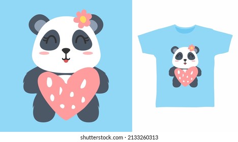 Cute panda cartoon tshirt design concept