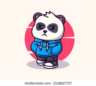 Cute Panda Cartoon Vector Icon Illustration.Icon Concept Isolated Premium Vector. Flat Cartoon Style