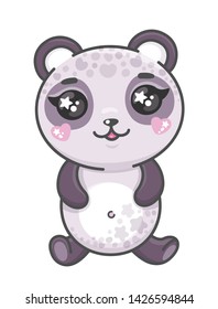 Cute panda cartoon vector illustration. Smiling baby animal panda in kawaii style isolated on white background. EPS 10.