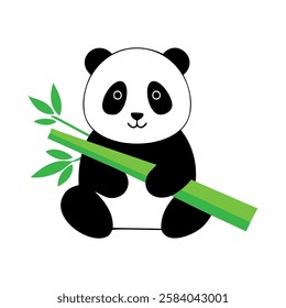 Cute panda cartoon vector illustration holding bamboo