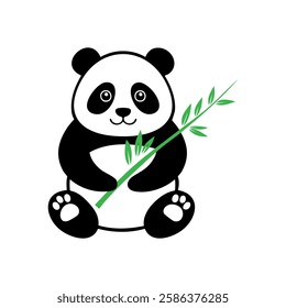 Cute panda cartoon vector illustration holding bamboo