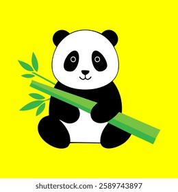 Cute panda cartoon vector illustration holding bamboo