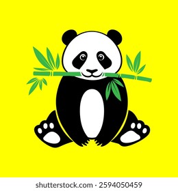Cute panda cartoon vector illustration holding bamboo