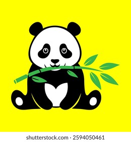 Cute panda cartoon vector illustration holding bamboo