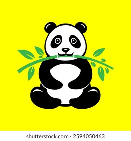 Cute panda cartoon vector illustration holding bamboo