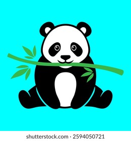 Cute panda cartoon vector illustration holding bamboo with blue background