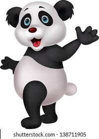 Cute panda cartoon waving hand