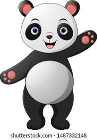 Cute panda cartoon waving hand