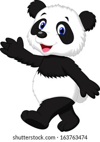 Cute panda cartoon waving hand