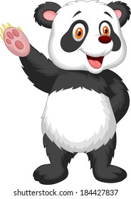 Cute panda cartoon waving hand