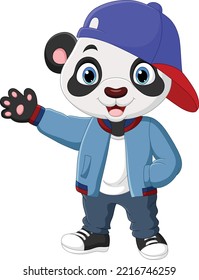 Cute panda cartoon wearing jacket and cap