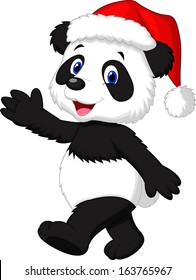 Cute panda cartoon wearing red hat