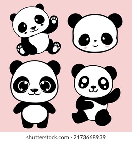 Cute panda cartoon,panda face,Cute cartoon panda set icons