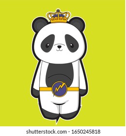 cute panda cartoons using yellow and gray clothes and green isolated background.