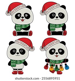 cute panda celebrate christmas vector illustration