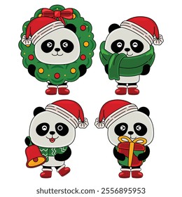 cute panda celebrate christmas vector illustration